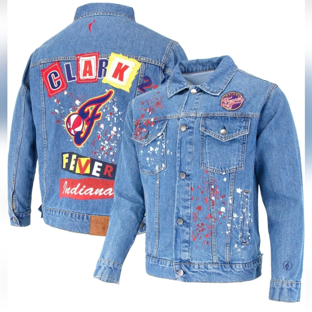 #740 Fisll Indiana Blue Denim Jacket with Colorful Patches